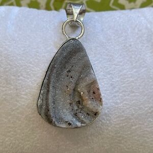 Natural Desert Druzy Teardrop Sterling Silver Pendant Gray White Pink Black  NEW